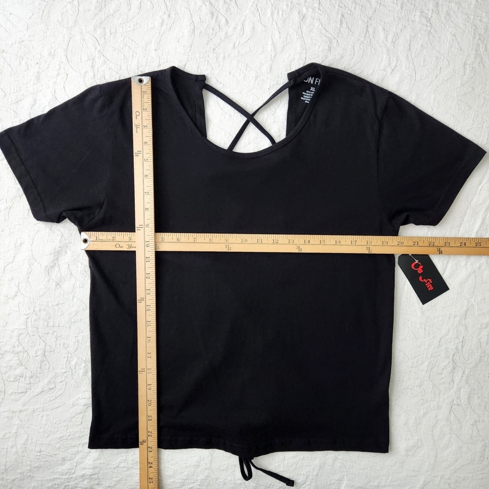 On Fire Black 100% Cotton Short Sleeve T-Shirt With Lace-Up Back, Size XL - Picture 11 of 16